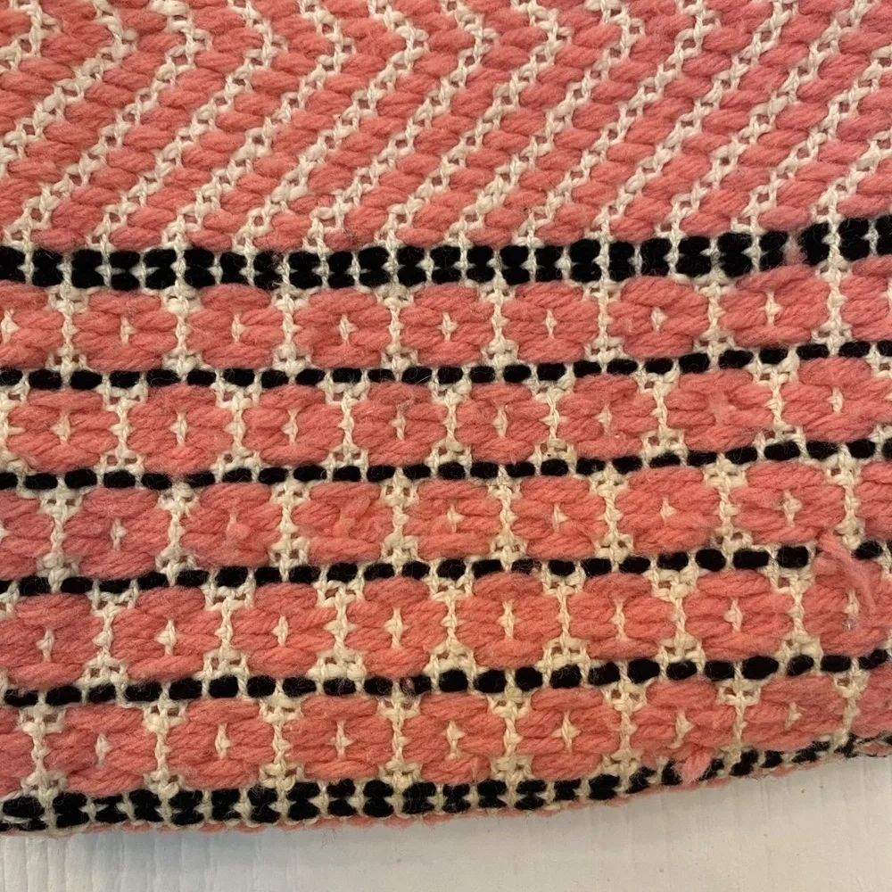 Vintage Handmade Crochet Embroidered Small Tote Handbag Pink Boho Market Bag